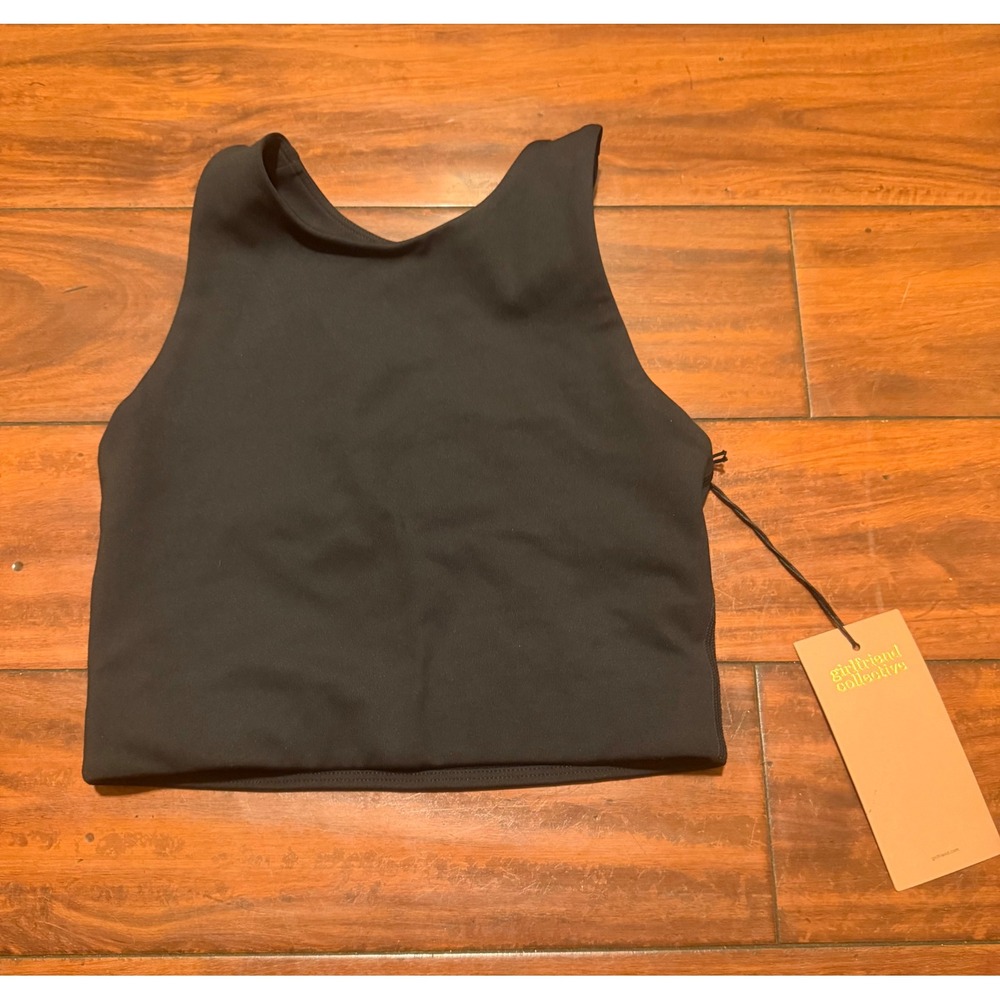Girlfriend Collective Paloma Bra Black High Neck Racerback Sports Bra XS NWT